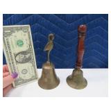 (2) Vintage 5" Brass Bells Bird & Wood 5"ish
