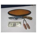Bowie Knife w/ WOLF Scene & Holder EXC
