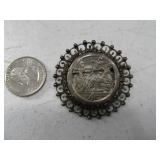 Sterling vtg Pin/Pendant w/ Hunting Scene? unusual