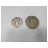 (2) Walking Liberty Half Dollar & Quarter Coins sv