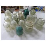 (16) Glass Antique Insulators Clear/Green grpAof6