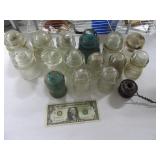 (16) Glass Antique Insulators Clear/Green grpBof6