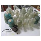 (16) Glass Antique Insulators Clear/Green LAST LOT
