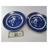 (2) Vintage FLOW BLUE 10" blue white Plates