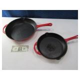(2) 12"/10" Cast Iron RedEnamel Skillets THRESHOLD
