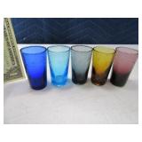 5pc Colored Etched Glass Mini Glass Set vintage