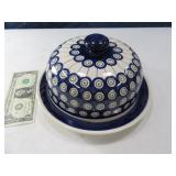 BOLESLAWIEC Poland Covered 9.5" Blue Design Dish $