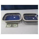 (2) Handmade POLAND Painted Bakeware 11"/10" EXC