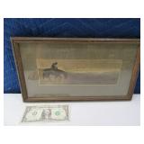 Antique Art 16x9 Cowboy on Horse Prairie Scene Mkd