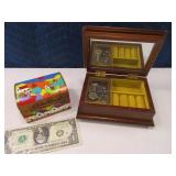 (2) 6" vtg Wooden Music Jewelry Box & Painted 4"