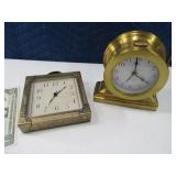 (2) 5" tabletop Clocks VOYAGER brass & PotteryBarn