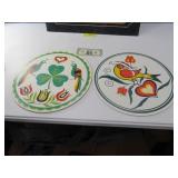 (2) unusual Folk Art Round 15.5" Vintage Wall Art