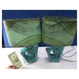Pair 16" Mid Century FUNKY Green Table Top Lamps