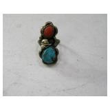 Early Large sz9 Pawn Silver Ring w/ 2 Stones $$
