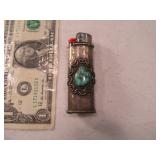 Pawn Sterling Lighter Case w/ Stone NICE