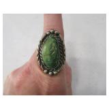 Early PAWN Silver sz10.25 Ring w/ Green Stone asis