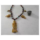 (2) SKULL Themed sz9.5 Stnls Ring & Unique Necklac