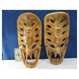 (2) Intricate large Carved 20" Wooden Masks $