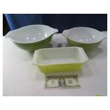 (3) PYREX Vtg Green/Yellow Glassware