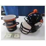 Denver BRONCOS 10" Soup Dispenser & (2) Bowls