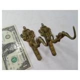 (2) unique Brass Intricate Wall Hook Hangers Scene