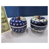 (2) POLAND Pottery Apple Covrd Dishes 4" Dotted