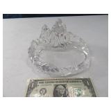 Signed Crystal 7" Mountain Scene? Dish Heavy Glass