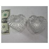 (2) Glass HeartShaped Trinket 3" Boxes