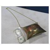 Unique Vtg 7" Brass/Copper Carry Bag/Holder NEAT