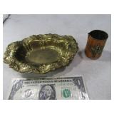 (2) Early Brass/Copper Embossed Tray & PitcherNEAT