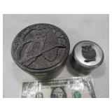 (2) Metal OWL TopEmbossed Stash Containers 4"/2"