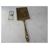 Vtg 18" Mirror w/ Handle & Victorian Scene on Back