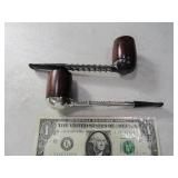 (2) Vintage Metal Middle Smoking Pipes w/ Wood