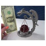 Pewter FANTASY 6" Dragon Holding Purple GazingBall