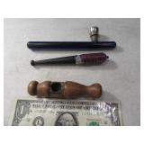 (3) Straight 5"ish Smoking PIpes Blue/Wood/Purple