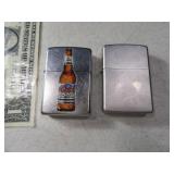 (2) ZIPPO Lighters "Coors Light" & Silver Plain