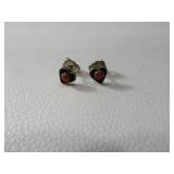 Small Pawn Silver HEART Earrings w/ Red Stones