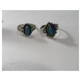 (2) sz6 Pawn Sterling Silver Rings w/ Turquoise