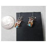 Pawn Silver Inlaid OWL Earrings MultiColor