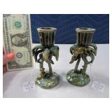 Heavy Inlaid 5" Palm Tree Candle Sticks $100