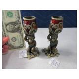 Heavy Inlaid 5" Money w/ Pot Candle Sticks $80