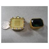 (2) Metal 1.5"/1" Stash Mini Boxes Green&InlaidTop