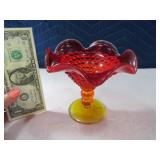 5" Red/Amber FlutedEdge Glass Dish Fenton?