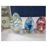 (3) Art Glass Look EggShaped Paperweights Catchers