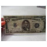 1934 $5 Silver Certificate Large Blue Seal