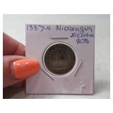 1887 Nicaragua 20 Centav Silver Coin 80%