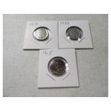 (3) Buffalo Nickels Coins 1915 1919 1929