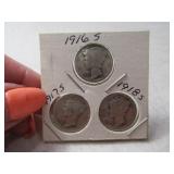 (3) Mercury Silver Dimes Coins 16s/17s/18s