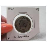 1921 El Salvador 10 Centavos Coin
