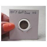 1857 Seated Liberty Half Dime antique Coin VG